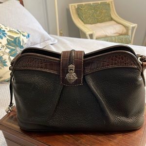 Brighton Purse Black Pebble Texture Leather W/ Braided Brown Strap; Like New